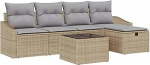 6-teiliges Garten-Sofa-Set mit Kissen Beige Poly-Rattan Gartenlounge Model3360601