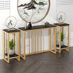 Konsolentische f&uuml;rs Wohnzimmer,Konsolentisch,schmaler Sofatisch,Flurtisch,f&uuml;r Flur,Wohnzimmer,Schlafzimmer(Gold-A+2 riiulid,140cm)