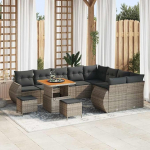 Homgoday Garten-Sofa-Set Grau Poly Rattan 298x234x85cm, modulares Design, f&uuml;r Entspannung und Gartenpartys Model3363863
