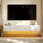 PREMTURE Lowboard koos valgustusega TV kapp TV Lowboard, rippuv telerilaud elutuppa, koju, rippuv kohvilaud, telerilaud, valge, MDF, 160 x 35 x 25 cm