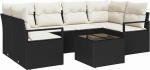 7-teiliges Garten Sofa Set mit Kissen Schwarz Poly Rattan, Zweisitzer Garten Sofa mit Stauraum & Kissen Schwarz Poly Rattan Gartenlounge Model3354946