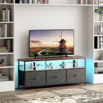 DAHUEN TV-kapp LED-valgustitega, 137 x 30 x 57 cm, TV-laud 3 sahtliga, 3 avatud kambrit, telerilaud reguleeritava klaasriiuliga, statiiv elutuppa, magamistuppa, must (must, 137 x 30 x 57)