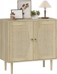 HOMCOM K&uuml;chenbuffet Boheemlasliku disainiga hoium&ouml;&ouml;bel topeltuksega, 2 tasandiga, kepikangas, 80 x 38 x 79 cm, naturaalne puidu efektiga