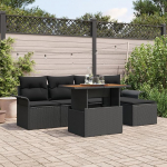 Rantry 6-teiliges Garten-Sofa-Set mit Kissen Schwarz Poly Rattan Gartenlounge Model3358060