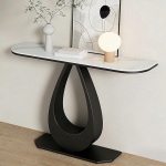 WPWSDWMX Moderner Konsolentisch f&uuml;r den Eingangsbereich, Industrielles Metallgestell, Lange Ablagefl&auml;che, Marmorplatte, Beistelltisch f&uuml;r Flur und Wohnzimmer(Black,100cm/39in)