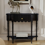 Halbmondf&ouml;rmiger Konsolentisch mit Schublade und Ablage, schmaler Beistelltisch aus Massivholz, Vintage-Stil, dekoratives M&ouml;belst&uuml;ck f&uuml;r das Wohnzimmer(100cm/39.3in)