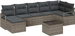 7-teiliges Garten-Sofa-Set mit Kissen Schwarz Poly-Rattan, 2-Sitzer Garten-Sofa mit Kissen Grau Poly-Rattan Gartenlounge Model3346479
