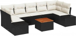 8-teiliges Garten-Sofa-Set mit Kissen Schwarz Poly-Rattan Akazie Gartenlounge Model3356591
