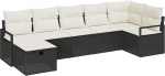 7-teiliges Garten Sofa Set mit Kissen Schwarz Poly Rattan, 2-Sitzer Garten Sofa mit Kissen Schwarz Poly Rattan Gartenlounge Model3359196
