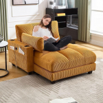 Palmipuu tugitool, diivan, kohev triibuline polsterdus, k&auml;sipuud rullpehmendusega, 3 joogihoidikut ja 1 k&uuml;ljetasku, magamistool elutuppa ja magamistuppa, beež/halli/sininepip&auml;rane