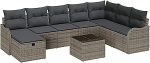9-teiliges Garten-Sofaset mit Kissen in Grau aus Poly-Rattan, 2-Sitzer Garten-Sofa mit Stauraum & Kissen in Grau aus Poly-Rattan Gartenlounge Model3360370