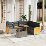 Set Schlafsofa, 7-teiliges Gartensofa-Set mit grauen Kissen aus Polyrattan, Set f&uuml;r Schlafsofa, Wohnzimmer, Sofa, Garten, modernes Sofaset f&uuml;r den Au&szlig;enbereich, M&ouml;bel p1
