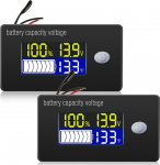 Pack of 2 12 V 24 V 36 V 48 V 60 V 72 V Battery Capacity Voltage Meter with Alarm and External Temperature Monitor 0-179 Temperature Monitor Lead Acid Battery Lithium Battery Indicator Meter