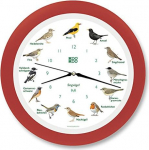 KOOKOO Singing Birds Strawberry Red The Singing Bird Clock with 12 Local Songbirds and Real, Natural Bird Voices, with RC Radio Quartz Movement