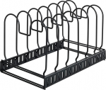 WENKO Lid Holder, Black, Extendable Pan Holder with 6 Variable Compartments, Space-Saving Dish Rack for Pans, Lids, Chopping Boards, 30-57 x 18 x 18 cm, Powder-Coated Metal