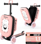 Roller kohver, laste kohver koos rolleriga ja LED ratastega, reguleeritava k&otilde;rgusega juhtraud, A5 vaateaken, 7 cm hoiuruum, sobib k&auml;sipagasiks, laste rolleri kingitus alates 2-st aastast