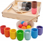 Ulanik V&auml;ikesed pallid tassides v&auml;ikelastele Montessori m&auml;nguasi alates 3 aastat + beebi sensoorsed pallid puidust m&auml;ngud loendamiseks ja v&auml;rvide sorteerimiseks &otilde;ppimiseks - 12 puidust palli v&auml;rviline