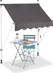 Relaxdays Clamp Awning Balcony Hand Crank Height Adjustable UV Resistant Polyester and Steel, Various Colours Wide, Grey, 150x120 cm