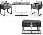 COSTWAY 3-Piece Garden Table Set with 2 Rattan Garden Chairs, Bistro Set Including Seat Cushion, Garden Furniture Balcony Set Space-Saving Patio Furniture for Balcony and Garden
