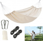 Syiyunran Single Hammock Outdoor Hammock Hanging Lounger - Beige, 1 Piece, for Patio, Balcony, Garden and Outdoor Camping, with Storage Bag, Straps Carabiners