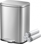 KSSKSS Small Bathroom Bin, 6 Litre Cosmetic Bin, Waste Bin with Lid and Pedal, Pedal Bin with Soft Close Mechanism, Stainless Steel, Bathroom Bin with Inner Bucket, Rectangular, Silver