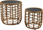 2 x Nerita Solar Powered Polyrattan Light Tables - Natural Effect - Pack of 2