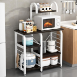 SogesHome Baker's Shelves Kitchen Shelf Microwave Holder with Small Hooks Kitchen Baker's Rack Storage Trolley Workstation Shelf, 90 x 42 x 133 cm
