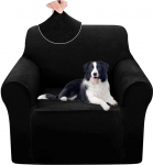 U-NICE HOME Samt-Stuhl-Sofabez&uuml;ge, Stretch-Couchbezug, M&ouml;belschutz, Sofa-Schonbezug f&uuml;r Hunde (Stuhl, schwarz)