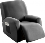 Highdi Stretch Cover for Recliner Chair, Luxury Velvet Armchair Cover, 4-osaline komplekt, Super Soft Fabric, Complete Recliner Chair Cover, Armchair Protector, TV Chair, Recliner Chair (Dark Grey)