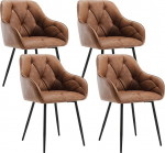 WOLTU Dining Room Chairs Set of 4 for Dining Room Living Room Ergonomic Kitchen Chairs Upholstered with Armrests Metal Legs Vintage Faux Leather Seat Brown