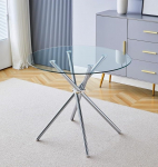 Hallowood Furniture Cullompton Small Round Glass Dining Table - 90cm Top with Chrome Metal Legs - Compact Space Saving Kitchen Table for 2-4 Seater Ideal for Home, Pub, Office and Cafe