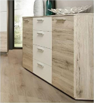 FORTE Beach kapp 2 ukse ja 4 sahtliga, puukomposiit, liivatammepuit/valge, 48 x 91,3 x 129,6 cm