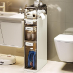 Kitsas vannitoa hoiukapp 4 tasandiga, veekindel kitsas hoiukapp sahtlitega, plastist, iseseisev, &otilde;huke hoiukorraldus vannitoa jaoks