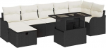 8-teiliges Garten Sofa Set mit Kissen Schwarz Poly Rattan, 2-Sitzer Garten Sofa mit Stauraum & Kissen Schwarz Poly Rattan Gartenlounge Model3361056