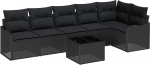 7-teiliges Garten Sofa Set mit Kissen Beige Poly Rattan, 2-Sitzer Garten Sofa mit Kissen Schwarz Poly Rattan Gartenlounge Model3345733