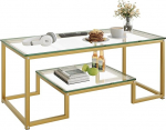 Kuldne klaasist kohvilaud Kohvilaud elutuppa 2-tasandiline ristk&uuml;likukujuline keskne laud tugeva metallraamiga kaasaegne karastatud klaasist aktsentlaud magamistuppa kodukontorisse