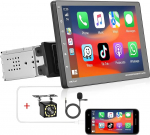 Podofo A-pple Carplay autoraadio Android autoraadio, 9-tolline eemaldatav IPS-ekraaniga Single DIN autoraadio koos iPhone'i ja Androidi peeglilingiga/Bluetooth/SWC/FM/AUX/EQ + tagurduskaamera