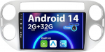 SXAUTO Android 13 IPS autoraadio VW Tiguan 1 NF (2006-2017) - Sisseehitatud CarPlay / Android Car - Tagurduskaamera tasuta - 2G + 32G - Juhtrattajuhtimine DAB Fast Boat WiFi DSP - 2 DIN 9-tolline -