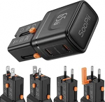 SooPii universaalne reisiadapter, GaN 65W toiteallikas 2 USB-C pordiga, rahvusvaheline toiteallikas, k&otilde;ik-&uuml;hes reisilaadija USA-EL-EL AU pistikuga iPhone 16/15, Galaxy S25/S24, iPad ja muudele seadmetele