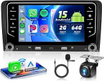 Autoraadio 2G + 64G Android 15 Audi A3 8P S3 8P RS3, 7-tolline HD puuteekraaniga autoraadio traadita Carplay Android auto GPS Wi-Fi Bluetooth 2USB Type-C FM RDS raadio tagurduskaameraga