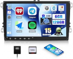 CAMECHO [6G + 128G] Android 15 autoraadio VW Golf 5 Polo Skoda navigatsiooniga Carplay Android auto, 9-tolline Double DIN Carplay VW raadio IPS puuteekraaniga Bluetooth 5.0 Mirror Link FM / RDS WiFi SWC