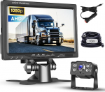 Hodozzy tagurduskaamera komplekt 7-tollise IPS-monitori ja AHD-kaameraga, IP68 veekindel, IR-&ouml;&ouml;vaatega tagantvaate kaamera 4-poolse 10 m kaabliga veoautole/haagisele/bussile/veoautole/p&otilde;llumajandusele/raskeveole (9-36 Volt)