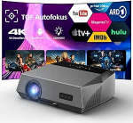 Nutikas projektor 4K WiFi Bluetooth NFC, HDR LED Ultra HD 4K projektor Kodukino m&auml;ngimine 2300 ANSI p&auml;evavalgus LCD Android TV projektor Wifi Airplay koos Zoomiga ToF Autofookus Keystone Correction HDMI ARC