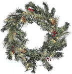 Tenala j&otilde;ulukingi p&auml;rg &uuml;mmargune 60 cm roheline LED valgustus koonused marjad punased