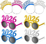 8 tk uusaasta &otilde;htu dekoratsioonid 2026 Happy New Year Eve aksessuaarid, naljakas fotokabiini rekvisiidid, sealhulgas peoklaasid ja peapael NYE j&otilde;ulupidu tarvikud