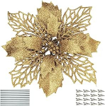 16 tk Poinsettia lilled Kunstlilled Glitter Poinsettia j&otilde;ulukingad j&otilde;ulupuu kaunistused j&otilde;ulukaunistuste jaoks (16 cm) (kuldne)