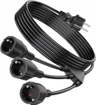 Verl&auml;ngerungskabel Schuko mit 3 Steckdosen, AC Schuko Kunststoffkabel 3 x 1,5mm&sup2;, bis 250V/16A, Schutzkontakt Verl&auml;ngerungskabel mit Multistecker, f&uuml;r Zuhause, B&uuml;ro, Garten, 3M, Schwarz