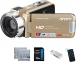 ORDRO Full HD 1080P 30MP Camcorder 18x Digital Zoom IR Night Vision YouTube Video Camera 3.0 Inch 270&deg; Rotating Screen with 16GB Card and 2 Batteries Vlogging Camera (Gold)