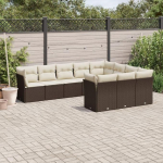 Snsowed 10-TLG. Garten-Sofagarnitur mit Kissen Braun Poly Rattan, Lounge Gartenm&ouml;bel Set, M&ouml;belsets, Balkon M&ouml;bel, Gartenlounge, Gartensofa - 3250062