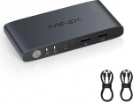 MINIX K1 USB C KVM l&uuml;liti 1 monitor 2 arvutit, 4K @ 120Hz HDR, 100W PD 3.0, kaks USB-C sisendiga KVM l&uuml;litit, klaviatuuri ja hiire jagamine, alumiiniumist disain, &uuml;hildub Windows, Mac, Linux, Androidiga